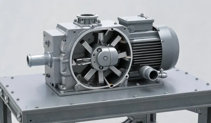 Rotary vane vacuum pump cutaway sketch used for commissioning notes