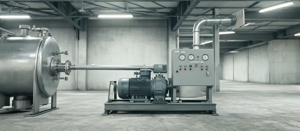 Process chamber connected to a rotary vane vacuum pump skid